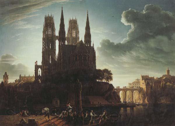 Karl friedrich schinkel Gothic Cathedral by the Waterside (mk450 Germany oil painting art